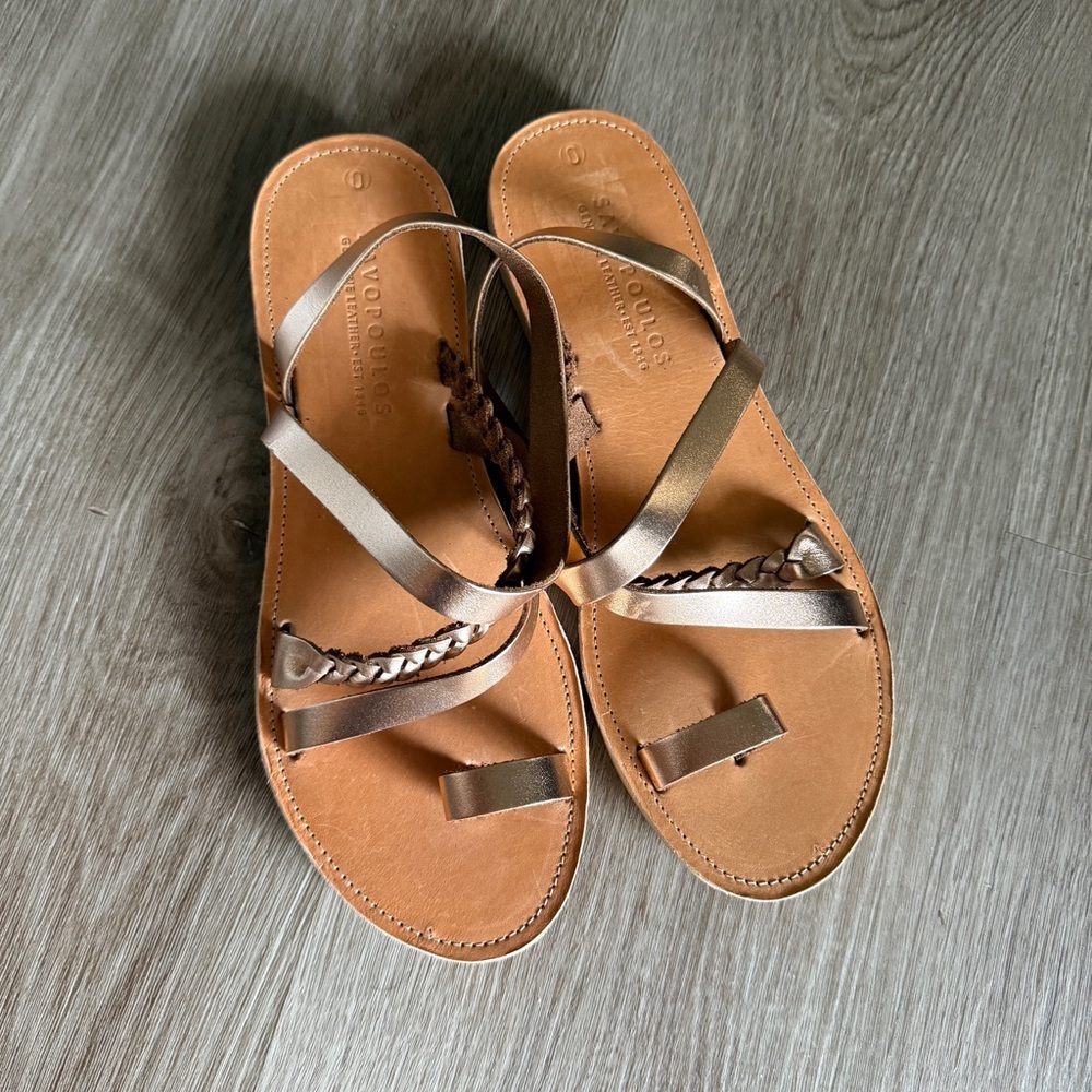 Savopoulos Greek Rose Gold Strappy Leather Sandals - Picture 3 of 10